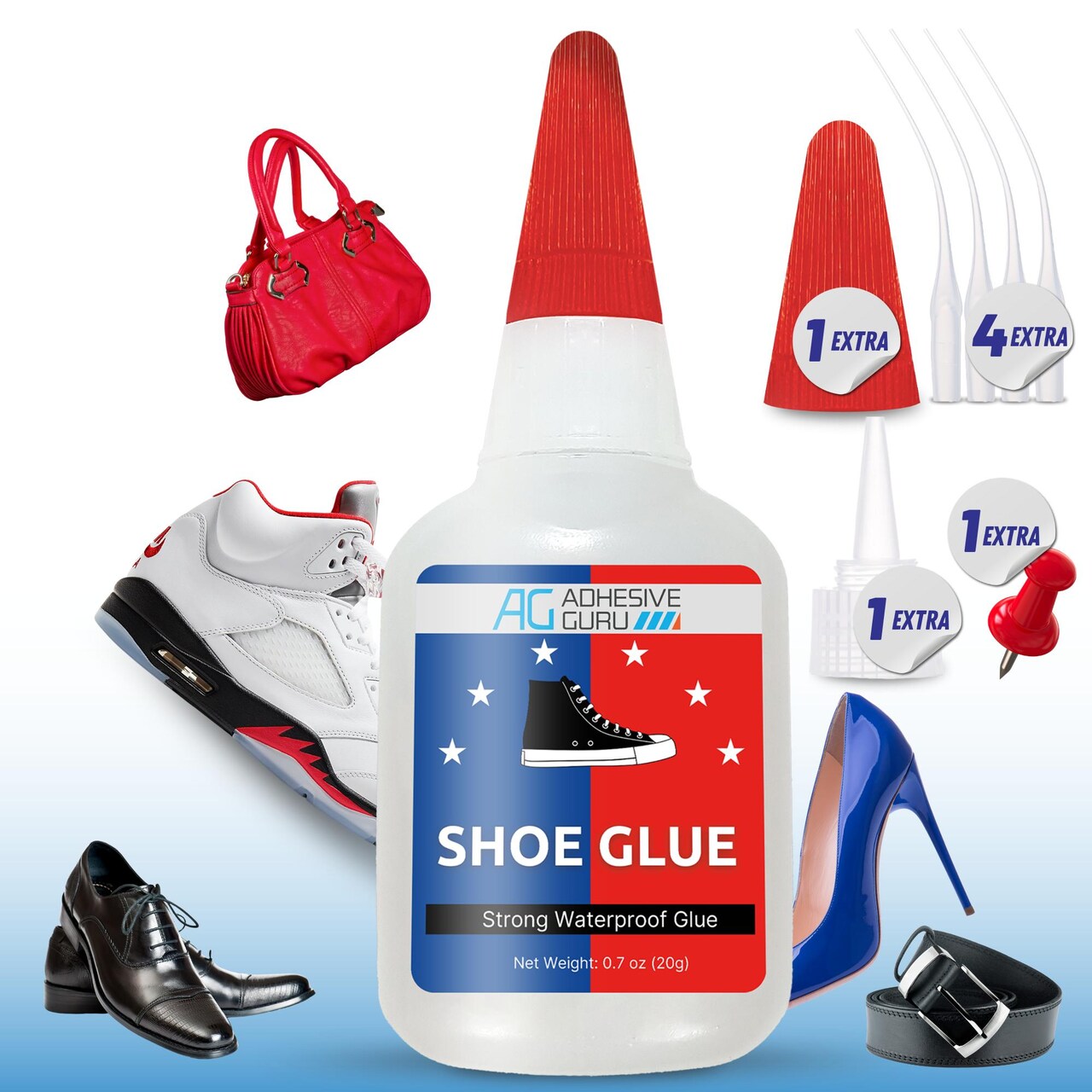 ADHESIVE GURU Shoe Glue 0.7 oz – Fast-Drying Strong CA Adhesive for Leather, Rubber, Shoe Repairs, Clear Finish, Water-resistant